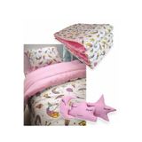 Bebek Özel 100% Pamuklu Mobilya Beşik Uyku Seti, 70x170 cm, Beyaz Unicorn Pembe, 10 Parça