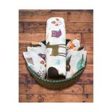 Bebek Özel 110x110cm Müslin Bezi Örtü Battaniye Kundak Ve 6 Adet Ağız Silme Bezi Doğa Hayvanlar