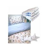 Bebek Özel 70x120 Park Beşik Uyku Seti,%100 Pamuklu, Gökkuşağı Mavi, 10 Parça, Yorganlı