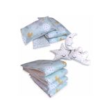 Bebek Özel 70x130 Mobilya Beşik Uyku Seti,%100 Pamuklu, Yeşil Ay Bulutlu, 10 Parça, Kenar Korumalı, Yorganlı