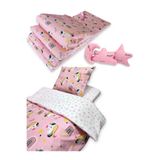 Bebek Özel 90x130 Mobilya Beşik Uyku Seti,%100 Pamuklu, Pembe Unicorn, 10 Parça