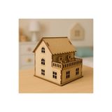 Bebek Özel Ahşap Boyanabilir Maket Oyuncak, Balkonlu Ev, Boyama Seti ile Puzzle Oyuncak