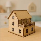 Bebek Özel Ahşap Boyanabilir Maket Oyuncak ve Boyama Seti, Ahşap Puzzle Oyuncak - Balkonlu Ev