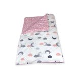 Bebek Özel Bebek Çocuk Yorganı Standart 100x150 cm, Pembe Gri Ay Bulut, Çıkartılabilir Kılıflı