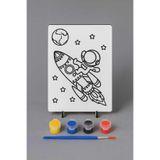 Bebek Özel Çocuk Ahşap Boyanabilir Masaüstü Maket Pano Ayaklı, Astronot Roket Figürü, 10x15 cm