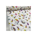 Bebek Özel Pamuk Bebek ve Çocuk Lastikli Çarşaf 50x90 cm, Beyaz Unicorn Desenli