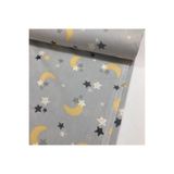 Bebek Özel Pamuk Bebek Ve Çocuk Lastikli Çarşaf 90x180 Gri Ay Yıldız Desenli