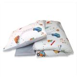 Bebek Özel Pamuk Bebek/Çocuk Yastık Çarşaf Yorgan Seti Arabalı Desen/Düz Gri - 70 x 130 cm