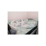 Bebek Özel Pamuklu 70x120 Park Beşik Uyku Seti, Kenar Korumalı, Yeşil Ay Bulutlu, 10 Parça