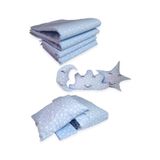 Bebek Özel Pamuklu 70x170 Mobilya Beşik Uyku Seti, 10 Parça, Mavi Yıldızlı