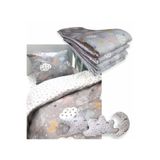 Bebek Özel Pamuklu 80x180 Montessori Çocuk Uyku Seti, Gri Ay Bulut, 10 Parça, Yorganlı