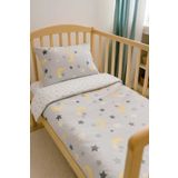 Bebek Özel Pamuklu Bebek Çocuk 70x110 Park Beşik Için Yastık Çarşaf Yorgan Seti Gri Ay Yıldızlı (yorganlı )