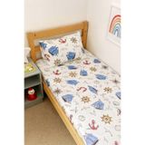 Bebek Özel Pamuklu Bebek Ve Çocuk Lastikli Çarşaf Ve Yastık Kılıfı 90x140 Yeni Denizci Desenli