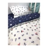 Bebek Özel Pamuklu Bebek/Çocuk 70x110 Beşik Yatak Takımı, Çarşaf, Yorgan, Yastık, Denizci Lacivert Yıldızlı Desen