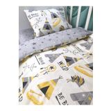 Bebek Özel Pamuklu Bebek/çocuk 80x130 Yastık Çarşaf Yorgan Sarı Gri Kamp Çadır Desenli
