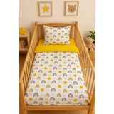 Bebek Özel Pamuklu Çocuk 100x200 Montessori Yastık Çarşaf Yorgan Sarı Gökkuşağı Sarılı