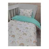 Bebek Özel Pamuklu Çocuk 90x190 Montessori Yastık Çarşaf Yorgan Kahverengi Gökkuşağı Mint