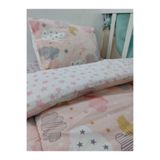 Bebek Özel Pamuklu Çocuk 90x190 Montessori Yastık Çarşaf Yorgan Somon Ay Bulut Pembe Yıldızlı