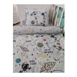 Bebek Özel Pamuklu Çocuk 90x190 Montessori Yastık Çarşaf Yorgan Uzay Astronot Gri Yıldızlı (Yorganlı)
