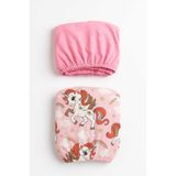 Bebek Özel Pamuklu Çocuk Lastikli Çarşaf 90x190 (2 Adet) Pembe Ve Unicorn
