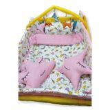 Bebek Özel Pembe Pamuklu Park Beşik Uyku Seti, Unicorn Desen, 70x120 cm, 9 Parça