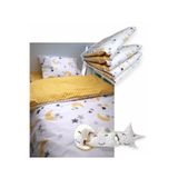 Bebek Özel%100 Pamuklu 50x90 Anne Yanı Beşik Uyku Seti Sarı Ay Yıldız Puantiyeli (10 Parça)