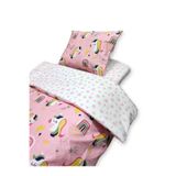 Bebek Özel%100 Pamuklu Bebek/Çocuk Yastık Çarşaf Yorgan Seti, Pembe Unicorn Desenli ve Pembe Yıldızlı, 70x130 cm