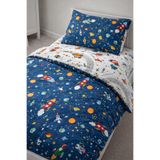 Bebek Özel%100 Pamuklu Çocuk Nevresim Takımı 90x190 cm, Trafik ve Mavi Galaksi
