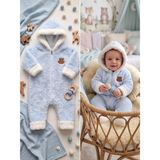 Bebek Peluş Tulum Wellsoft Tulum Renkli Düz Önden Fermuarlı Astarsız, Ev Içi /gezmeklik Şık Tulum - Mavi - 9 - 12 Ay