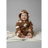 Bebek Peluş Welsoft Bulut Baskılı Kapşonlu Tulum - Kahverengi - Açık Kahverengi - 3 - 6 Ay