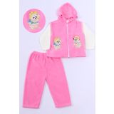 BEBEK POLAR 3LÜ TAKIM KAPŞONLU FERMUARLI NAKIŞLI C23 PEMBE 9-12 Ay