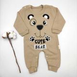 Bebek Star Ayı Baskılı Kahverengi %100 Cotton Bebek Tulumu - 0 - 3 Ay