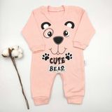 Bebek Star Ayı Baskılı Somon %100 Cotton Kız Bebek Tulumu - 0 - 3 Ay - Pembe