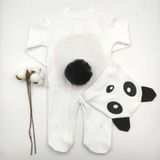 Bebek Star Eldivenli Şapkalı Patikli Ponponlu Panda %100 Cotton Bebek Tulumu - 0 - 3 Ay - Beyaz - Siyah