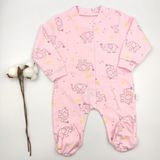 Bebek Star Fil Desenli Patikli Pembe Bebek Tulumu %100 Cotton - 3 - 6 Ay
