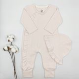 Bebek Star Fitilli Fırfırlı Şapkalı Gül Kurusu Kız Bebek Tulumu %100 Cotton - 6 - 9 Ay - Açık Pembe