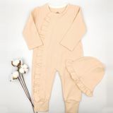 Bebek Star Fitilli Fırfırlı Şapkalı Somon Kız Bebek Tulumu %100 Cotton - 3 - 6 Ay