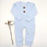 Bebek Star Fitilli İki Düğmeli Mavi Uzun Kollu Bebek Tulumu %100 Cotton - 0 - 3 Ay - Açık Mavi
