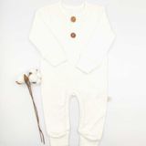 Bebek Star Fitilli İki Düğmeli Uzun Kollu Krem %100 Cotton Bebek Tulumu - 6 - 9 Ay - Bej - Ekru