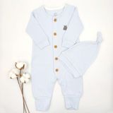 Bebek Star Fitilli Şapkalı Açık Mavi Erkek Bebek Tulumu %100 Cotton - 6 - 9 Ay