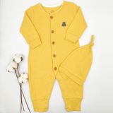 Bebek Star Fitilli Şapkalı Hardal Bebek Tulumu %100 Cotton - 6 - 9 Ay
