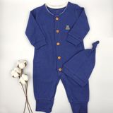 Bebek Star Fitilli Şapkalı İndigo Mavi Erkek Bebek Tulumu %100 Cotton - 6 - 9 Ay - Koyu Lacivert
