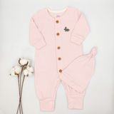 Bebek Star Fitilli Şapkalı Pembe Kız Bebek Tulumu %100 Cotton - 6 - 9 Ay - Şeker Pembesi