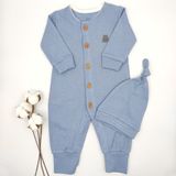 Bebek Star Fitilli Şapkalı Petrol Mavisi Erkek Bebek Tulumu %100 Cotton - 6 - 9 Ay - Koyu Mavi