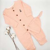Bebek Star Fitilli Şapkalı Somon Kız Bebek Tulumu %100 Cotton - 3 - 6 Ay