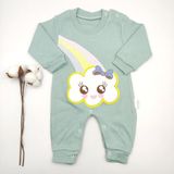 Bebek Star Gökkuşağı Baskılı Yeşil %100 Cotton Bebek Tulumu - 0 - 3 Ay