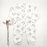 Bebek Star Kedi ve Köpek Desenli Beyaz %100 Cotton Bebek Tulumu - 0 - 3 Ay