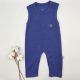 Bebek Star Lacivert Kolsuz Fitilli Bebek Tulumu %100 Cotton - 3 - 6 Ay