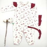 Bebek Star Organik Kaşkorse Şapkalı Çiçekli Bordo Kız Bebek Tulumu %100 Cotton - 0 - 3 Ay