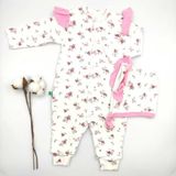 Bebek Star Organik Kaşkorse Şapkalı Çiçekli Kız Bebek Tulumu %100 Cotton - 0 - 3 Ay - Pembe